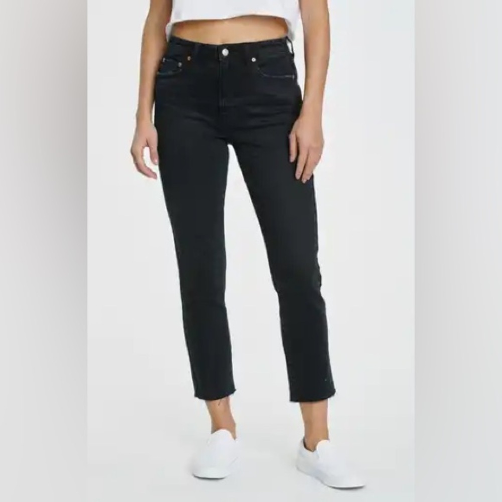 DAZE Sundaze Utility Raw Hem Crop Straight Leg Jeans in Black sz 25